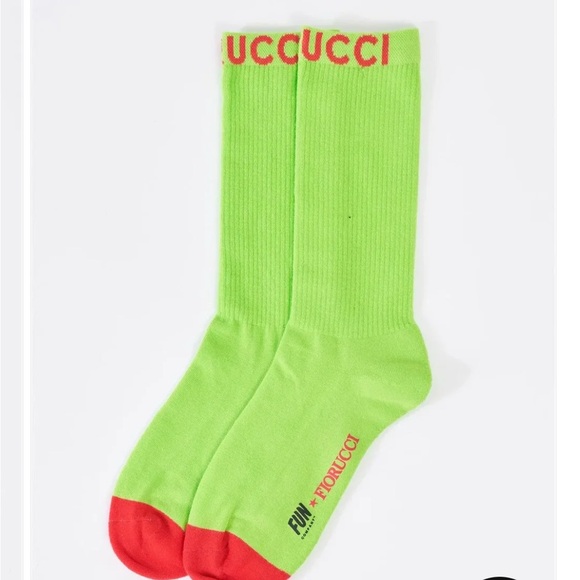 Fiorucci x Fun Neon Green Red Mid Calf Socks - Picture 2 of 3